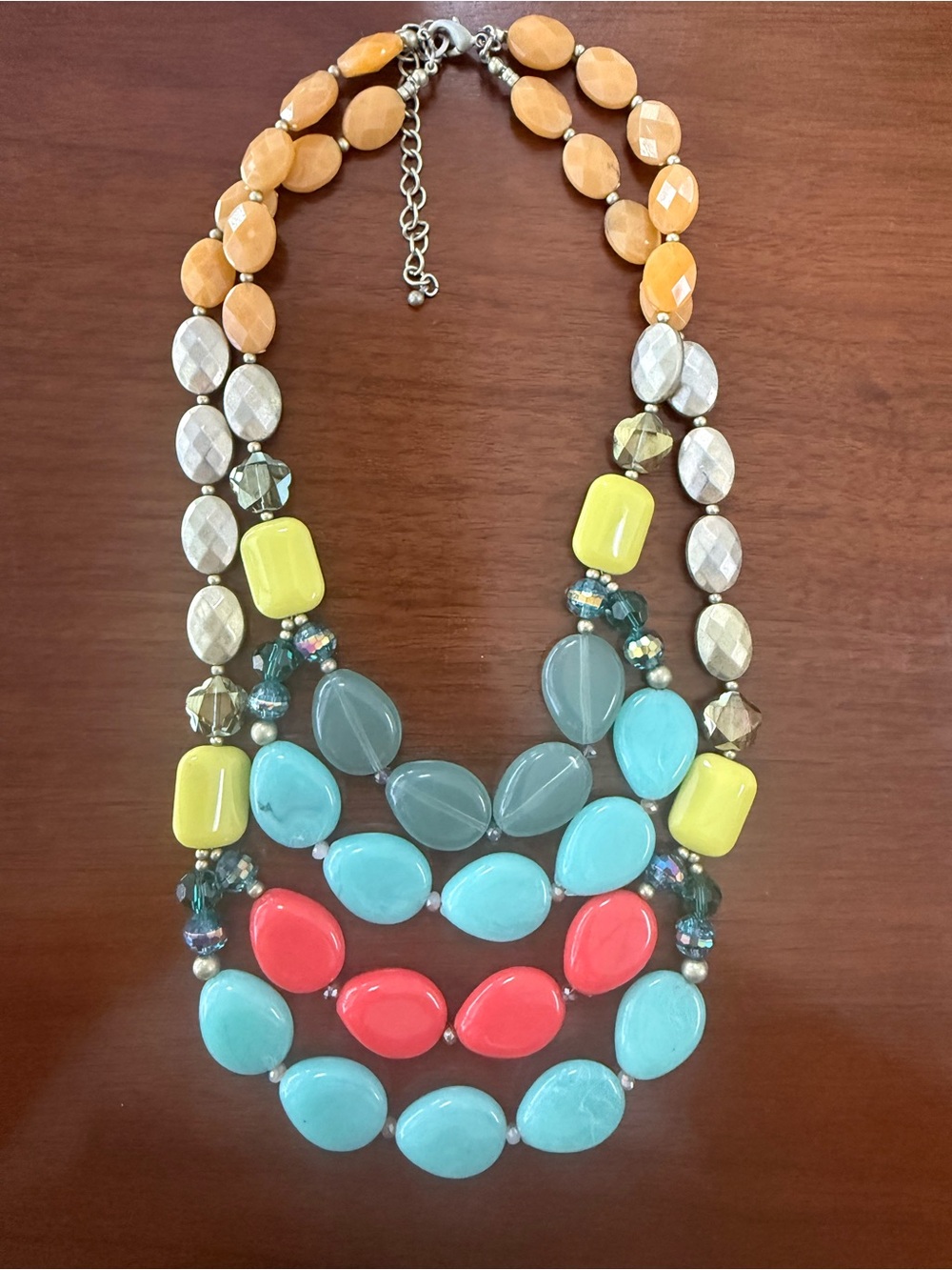Boutique Multi-Color Statement Beaded Necklace - Turquoise, Coral & Yellow